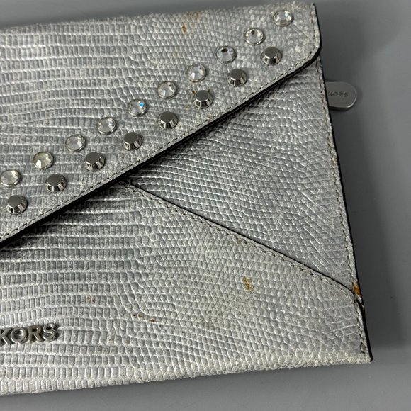 Michael Kors Silver Croc-Print Clutch with Rhinestones - Picture 3 of 13